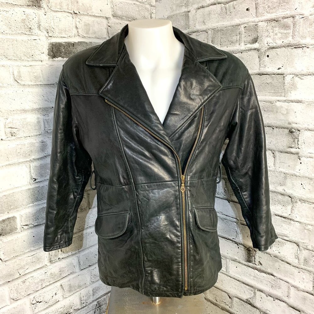 Vintage 90s Bod & Christensen Couture Black Leather Moto Mobster Biker Jacket